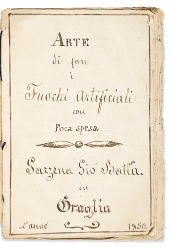 Fireworks, Italian Manuscript. Arte di Fare i Fuochi Artificiali con Poca Spesa.